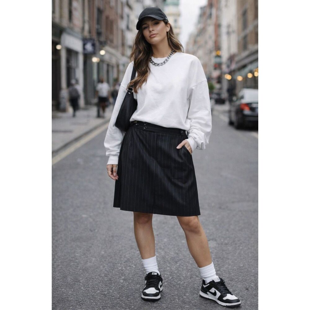 COMME DES‎ GARCONS Striped Wool Blend A-Line Mini Skirt Small